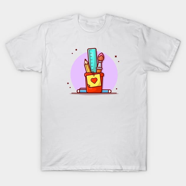 Stationery with Ruler, Pencil, Pen and Note Cartoon Vector Icon Illustration T-Shirt by Catalyst Labs